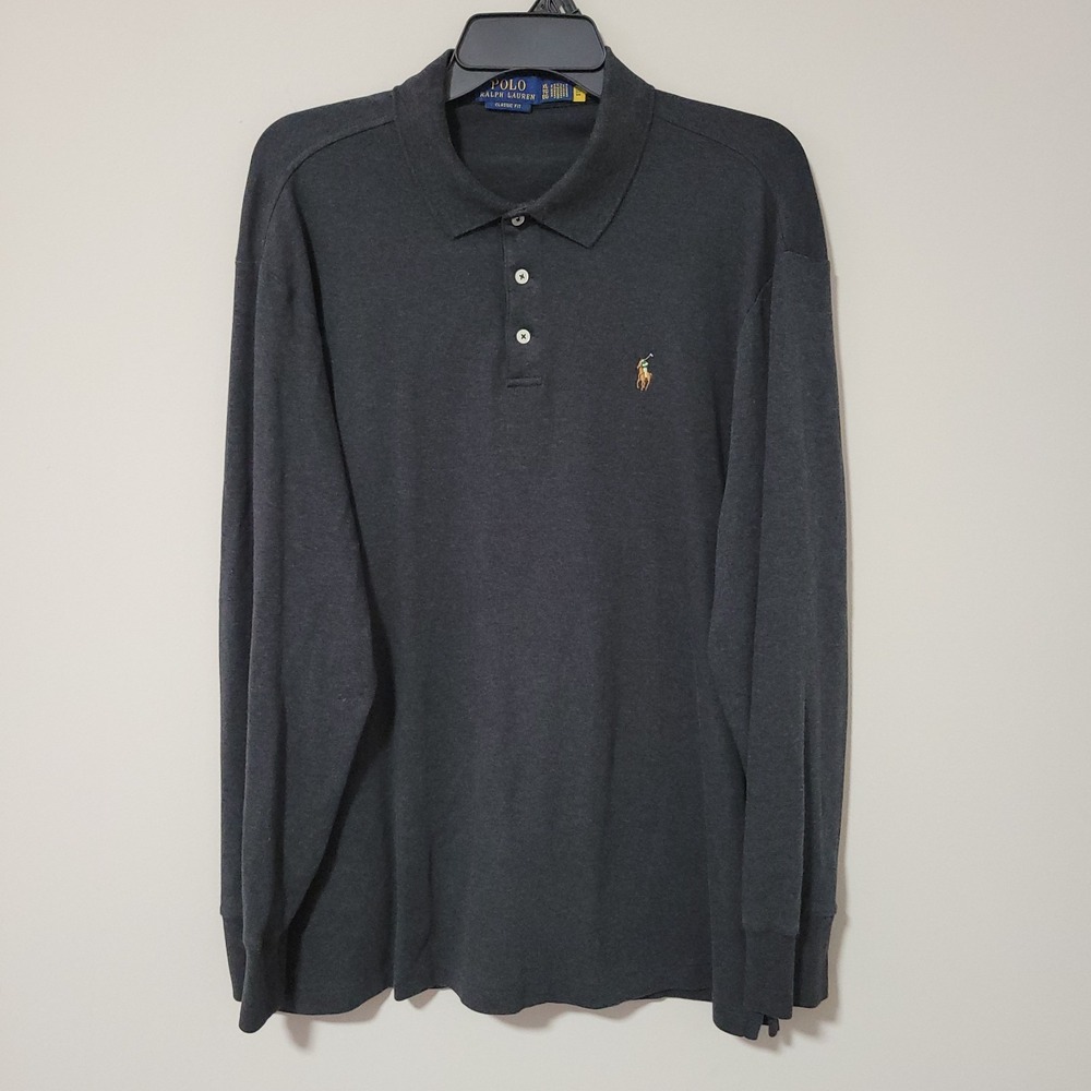 Polo Ralph Lauren Polo Shirt Mens XL Gray Long Sleeve Classic Fit Pony